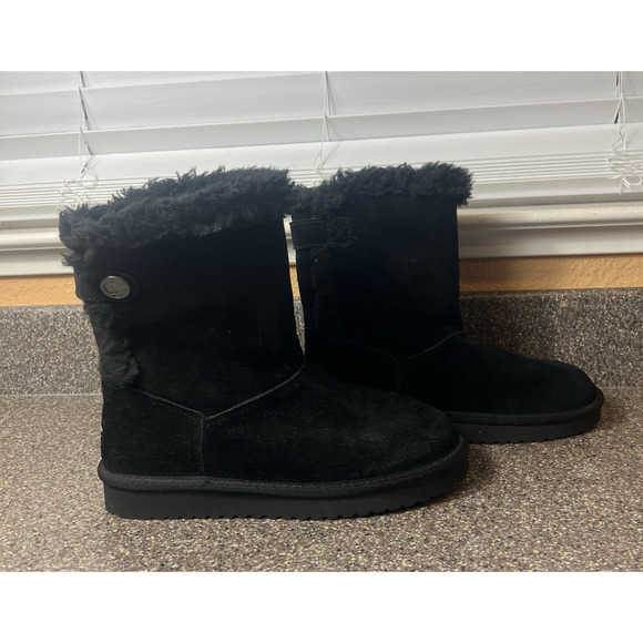 Koolaburra by UGG Womens Sz 7 Black Suede Tall Boots Faux Fur Trim Sherpa Lining - Picture 3 of 11